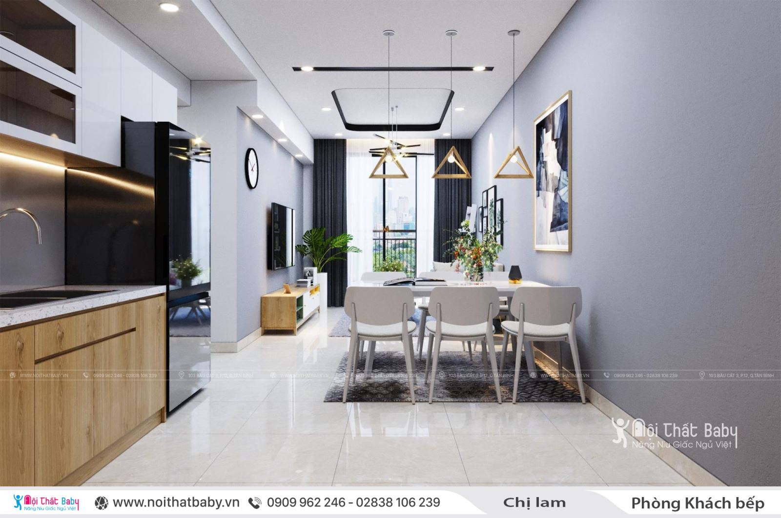 Mẫu thiết kế nội thất căn hộ chung cư hiện đại tại Emerald Celadon City 74m2